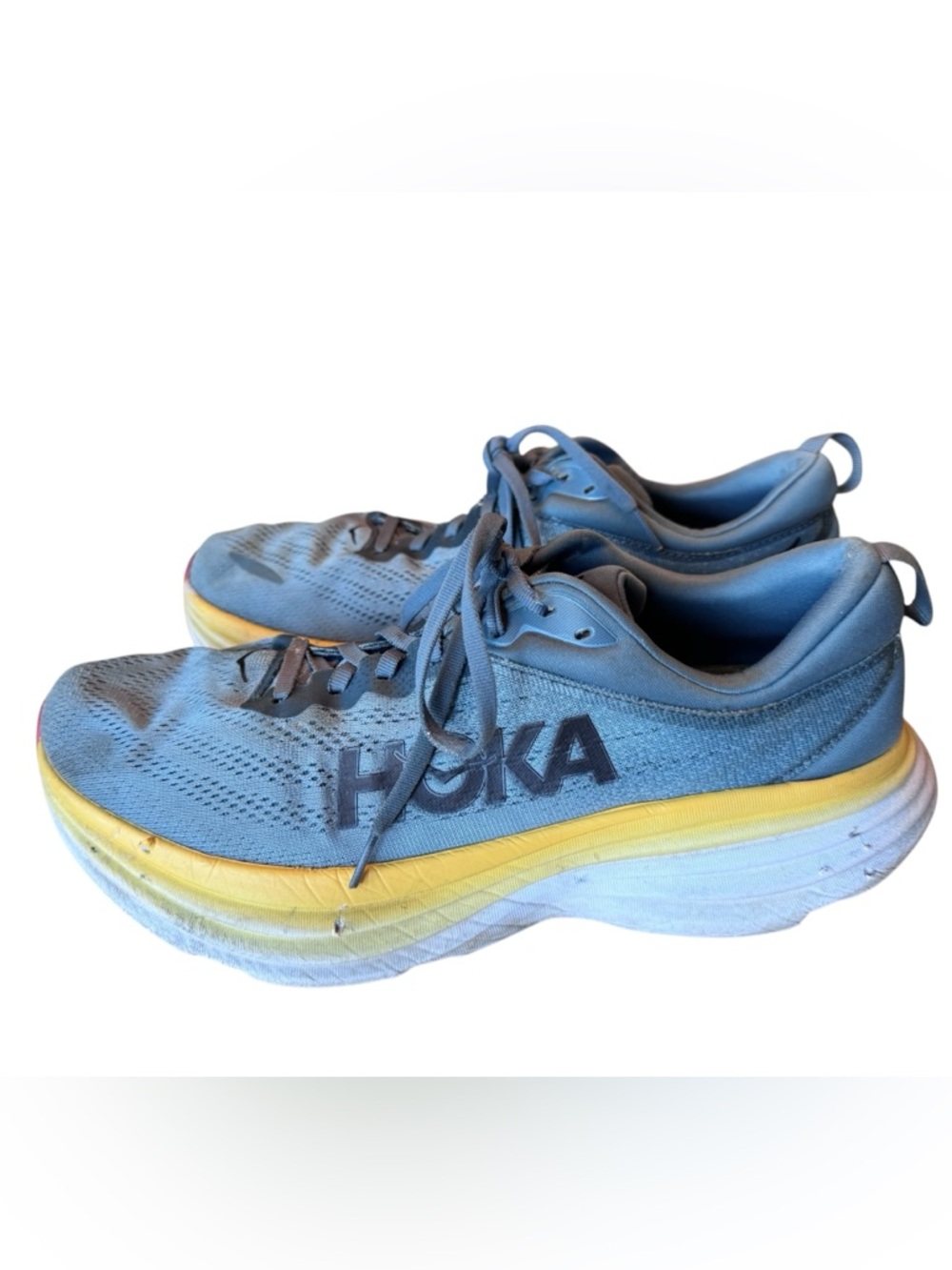 Hoka Bondi 8 Gray Yellow High End Trail Running Shoes Men’s 13D - Picture 2 of 9